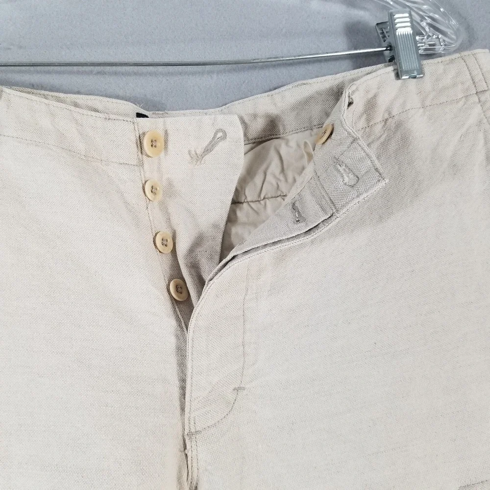 Banana Republic linen cargo pants men's 35x32 beige adjustable waist outdoor